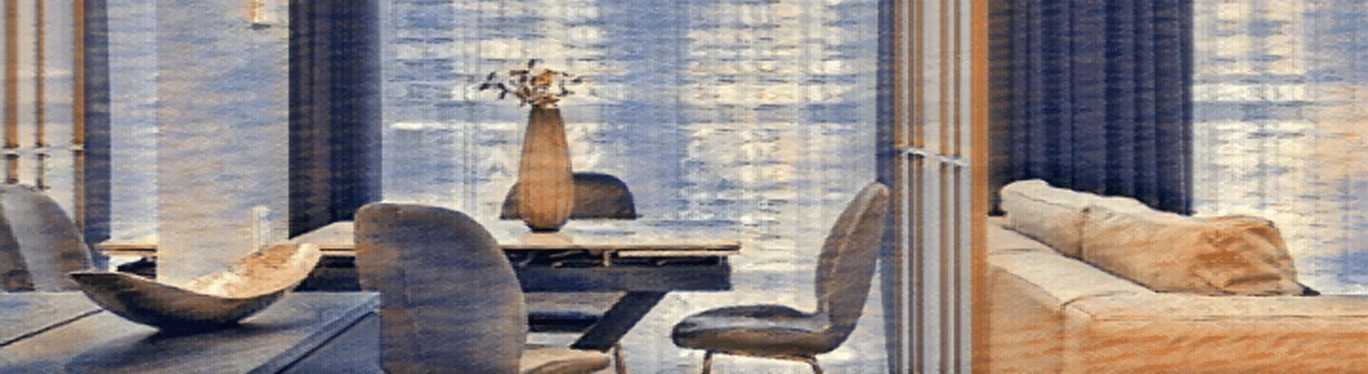 Декоративне зображення, обідній стіл та стільці